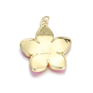 Close-up of gold-plated five-petal flower charm back with textured finish and loop