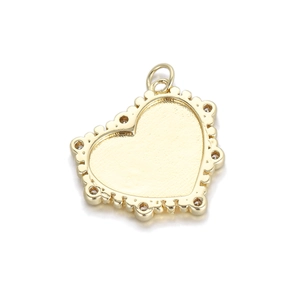 Detail of 14K gold plated heart pendant base with hollow lace frame for DIY jewelry