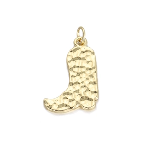 Detailed view of a textured gold boot pendant with rugged hammered finish for jewelry