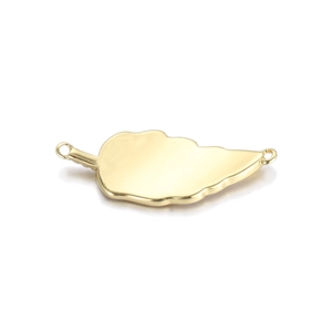 Detailed view of 14K gold plated leaf charm connector with dual rings for DIY jewelry