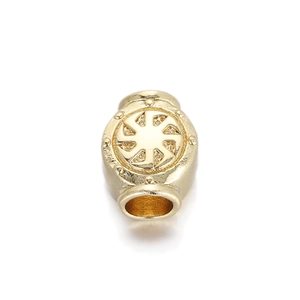 Goldener Zylinder-Charm mit slawischem Kolovrat-Sonnenrad-Relief für DIY-Schmuck