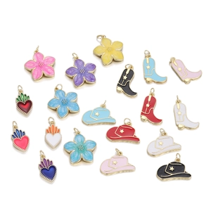 Copper Enamel DIY Jewelry Charms Cherry Blossom Heart Cowboy Boot And Hat Pendants For Necklace Bracelet Keychain Earrings Making Components
