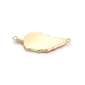 Detail showing gold leaf connector with red enamel finish and dual rings for jewelry making