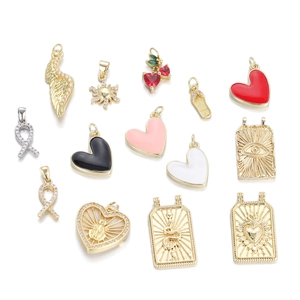 Vintage Copper Gold Plated Heart Cherry Devil Eye Pendant For DIY Necklace Making Matte Sacred Heart Rhinestone Jewelry Charms