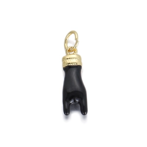 Detailed view of black enamel rock hand gesture pendant with 14K gold plated finish