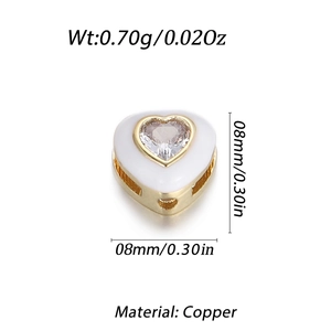 DIY gold-plated heart spacer bead with white enamel and sparkling zircon inlay