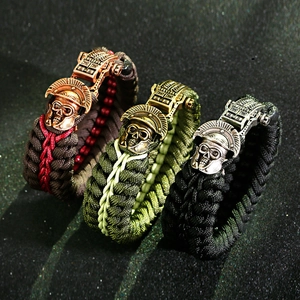 Handmade Paracord Survival Bracelet For Men Spartan Helmet Skull Alloy Clasp Retro Punk Woven Wristband Military Jewelry Gift