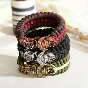 Tactical paracord survival bracelets with vintage metal skull and helmet buckles