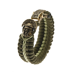Tactical survival paracord bracelet with Spartan skull metal buckle in olive green