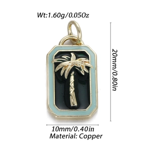 Blue and black enamel palm tree copper pendant charm for beach jewelry making