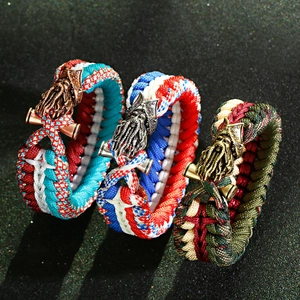 Retro Braided Paracord Bracelet For Men With Octopus Kraken Pharaoh Head Metal Alloy Clasp Handmade Survival Cord Wristband Outdoor Jewelry