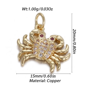 Detailed dimensions of golden crab pendant with zircon inlay and copper material info