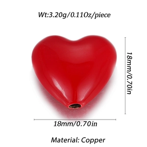 Polished red heart charm bead made of copper with 18mm size and DIY hole detail