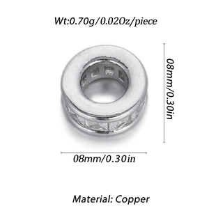 Detailed view of 8mm copper spacer bead with white zircon inlay for DIY jewelry