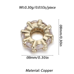 8mm gold brass bead with clear cubic zirconia micro-pave setting for jewelry DIY
