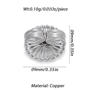 Detail of 9mm copper butterfly earring back with dimensions and silver metallic finish