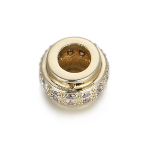 Gold charm bead with triple rows of lavender zircons for DIY jewelry making
