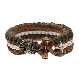 Bracciale survival in paracord mimetico intrecciato con teschio in bronzo vintage e chiusura T