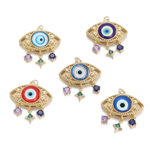 Copper 14K Gold Plated Evil Eye Pendant For Women Rhinestone Turkish Blue Eye Charm Bohemian Fashion Jewelry Accessory Gift