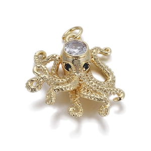 Ciondolo a forma di polpo dorato con zircone scintillante e tentacoli dettagliati