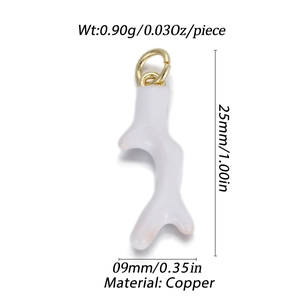 Details van een 25mm witte koraal hanger met koper materiaal en afmetingen info