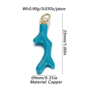 Macrodetail van blauwe koraalvormige hanger van koper met 25mm maat en 0,9g gewicht