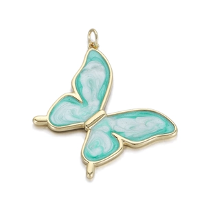 Colgante mariposa romántico dorado con esmalte verde jaspeado para joyería artesanal