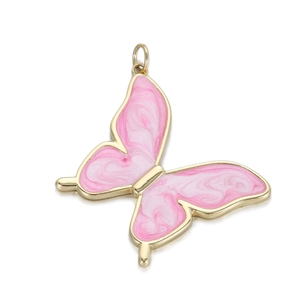 Colgante de mariposa romántico en rosa y blanco con baño de oro para joyería