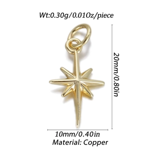Gedetailleerde weergave van een 14k vergulde sterhanger van koper van 20mm hoog en 0,3g