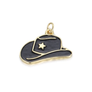 Colgante de sombrero de vaquero dorado con esmalte negro y estrella para joyería DIY