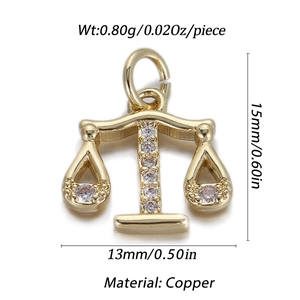 Pendaglio a bilancia in rame dorato con zirconi piccoli, misura 15mm per 13mm