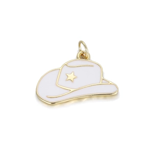 Pendentif chapeau de cowboy en émail blanc avec étoile dorée pour colliers et bijoux