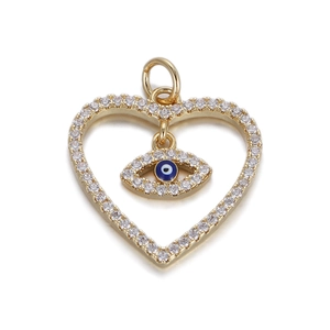 Ciondolo cuore occhio del male dorato con zirconi per collane e bracciali fai da te
