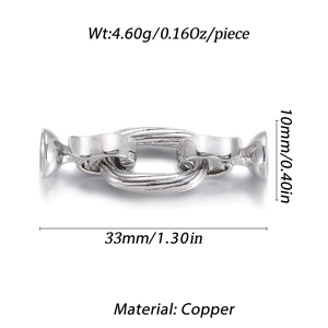 Macro-opname van de koperen sieradensluiting met maten 33x10mm en 4,60g gewicht