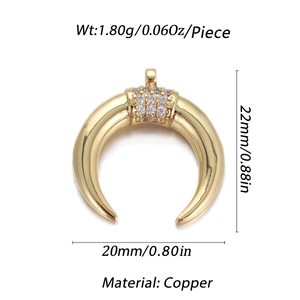 Detailed size view of a 22mm gold moon pendant with pavé cubic zirconia on brass base