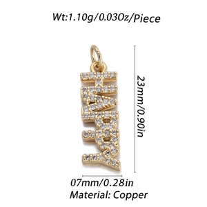 Detail of 23mm gold-plated copper letter heart pendant with cubic zirconia stones