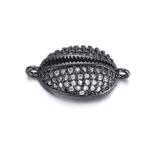 Colgante de concha negra con pavé de circonitas y bucles de conexión dobles