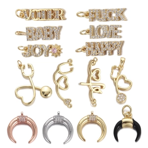 Micro Pave Zirconia Copper Pendant Only Without Chain Heart Letter Stethoscope Moon Style Jewelry Making Women Accessory