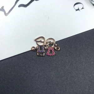 Pendentifs famille plaqués or 14K pour bijoux DIY avec cristaux roses et bleus