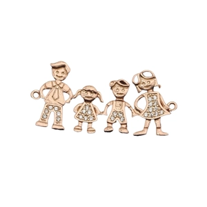 Pendentif famille de quatre en cuivre 14K or rose avec zircons blancs pour bijoux DIY