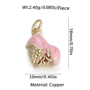 Pendentif cœur glace rose en cuivre doré avec motif gaufre pour bijoux DIY