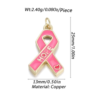 Détails des dimensions du pendentif ruban rose Hope avec cœur pour bijoux DIY