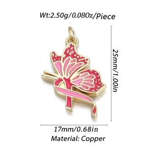 Pendentif papillon ruban rose en cuivre doré pour bijoux de sensibilisation