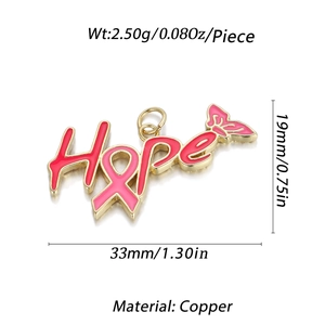 Pendentif ruban rose papillon d'espoir en cuivre doré pour la création de bijoux DIY