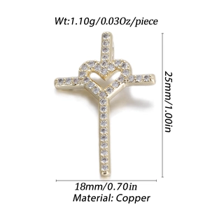 18K gold plated copper cross pendant with heart design and cubic zirconia stones