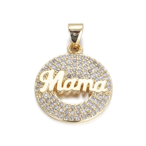 Golden round Mama pendant with shimmering pavé zircon stones for Mother's Day jewelry