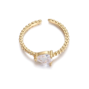 Anillo de cuentas doradas con circón de pera y diseño de banda abierta ajustable