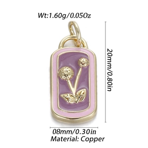 Detailed macro view showing a purple enamel copper pendant with gold flower pattern
