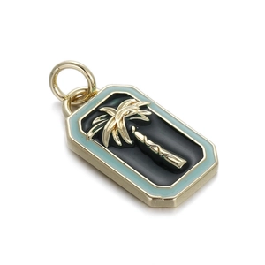Golden palm tree pendant with black and mint enamel for DIY jewelry making