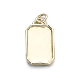 Polished gold rectangular copper pendant with double rings for DIY jewelry making